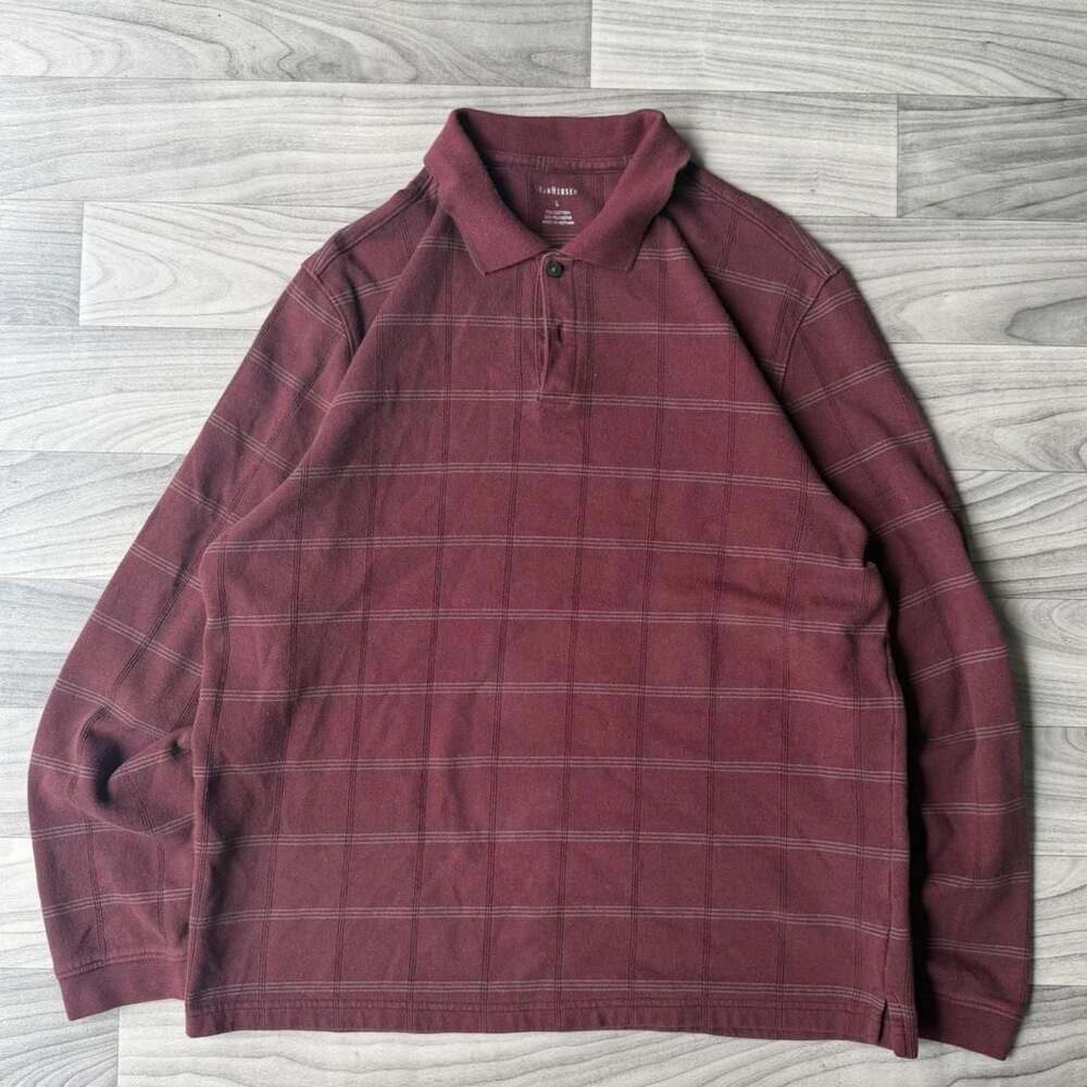 Van Heusen Y2K Striped Long Sleeve Rugby Polo Burgundy Large
